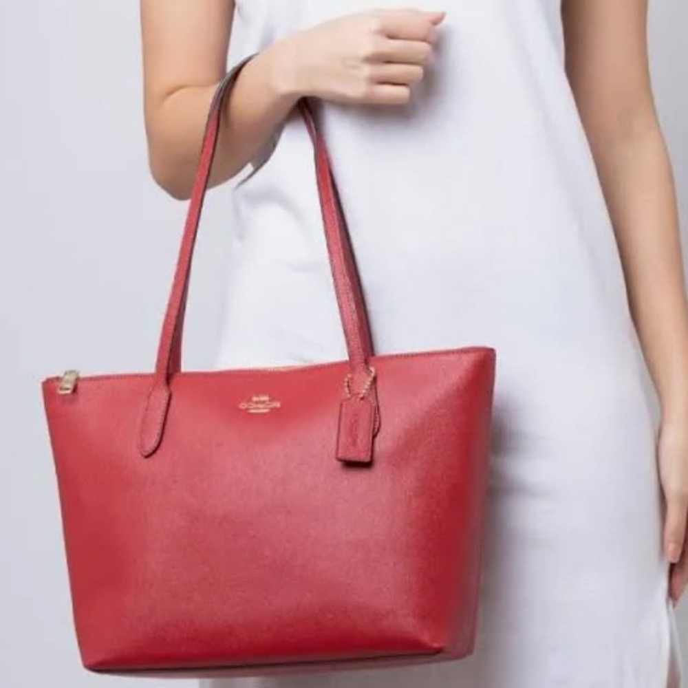 Coach Red Leather Tote with Gold Hardware
